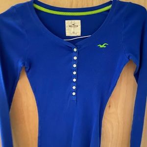 Extra Small Blue Ribbed Long Sleeved Henley